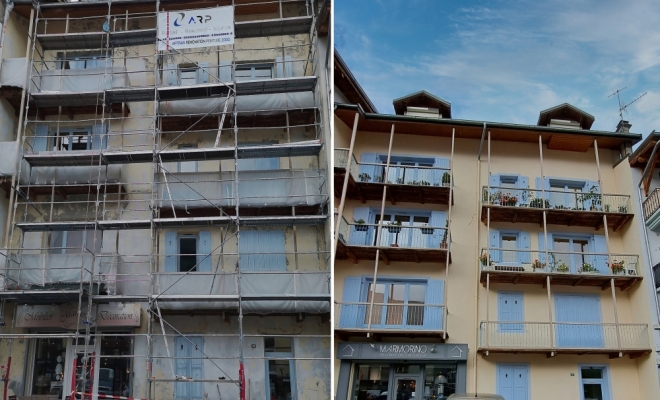 Rénovation-Façade-Enduit-Hydraulique-Finition-Peinture-Minérale-Chambéry-ARP2000