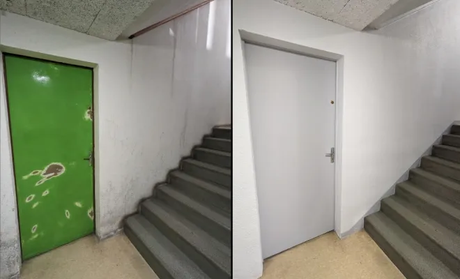 Rénovation en peinture d'une montée d'escalier à Cognin